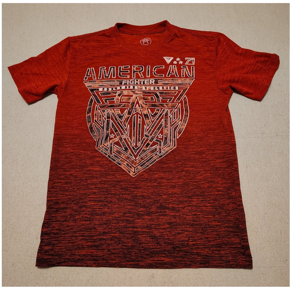 American Fighter Youth Small Red Black Heathered Graphic T-Shirt Short Sleeve‎ T